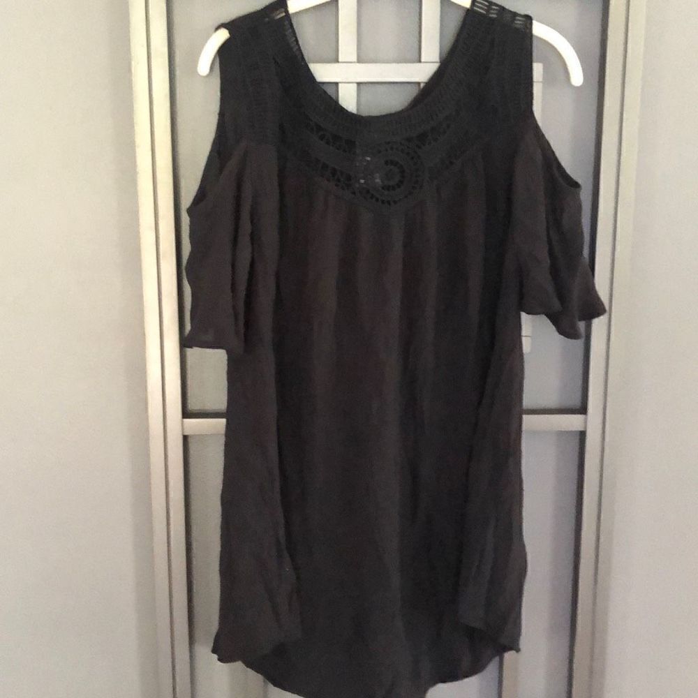 Catalina Black, cold shoulder swimsuit, cover up with crochet detail size M